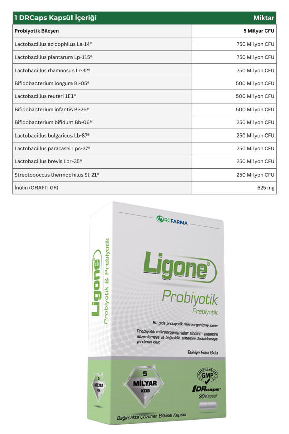 Ligone Probiyotik DRCaps Bitkisel Kapsül 30 Kapsül 5 Milyar CFU - 5