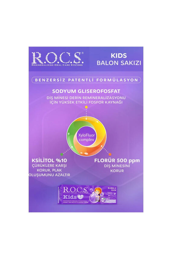 Rocs Kids 4-7 Yaş Diş Macunu Balon Sakızı 45 gr - 2