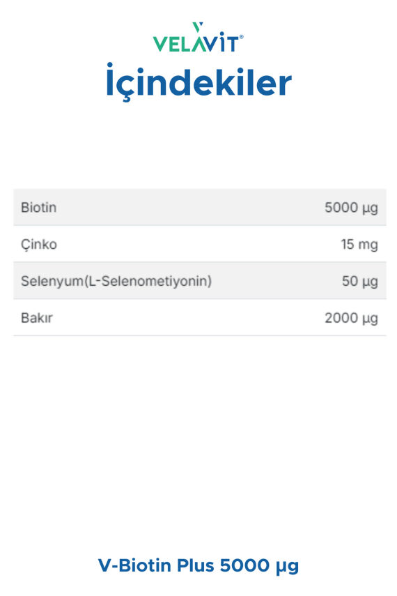 Velavit V-Biotin Plus 5000mcg Takviye Edici Gıda 60 Tablet - 2
