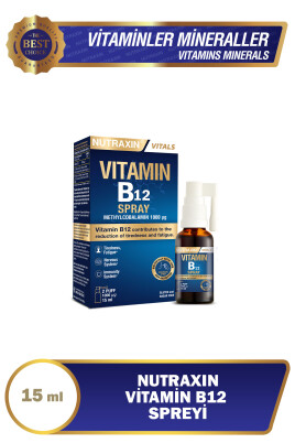 Vitamin B12 Sprey 15 ml – Metilkobalamin Formlu, Vegan, Hızlı Emilim Takviyesi - Nutraxin